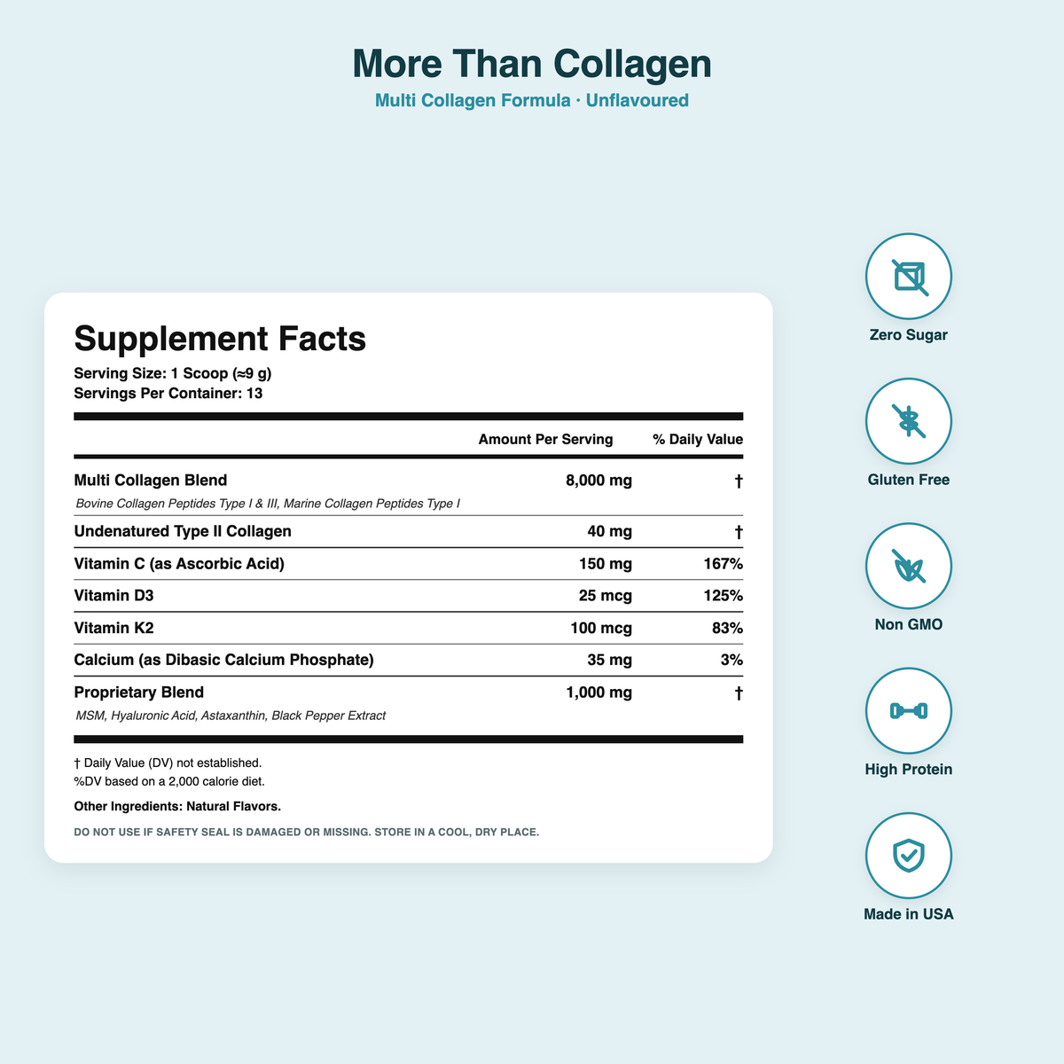 More Than Collagen final Supplement Facts, 5 g and 10 g servings
