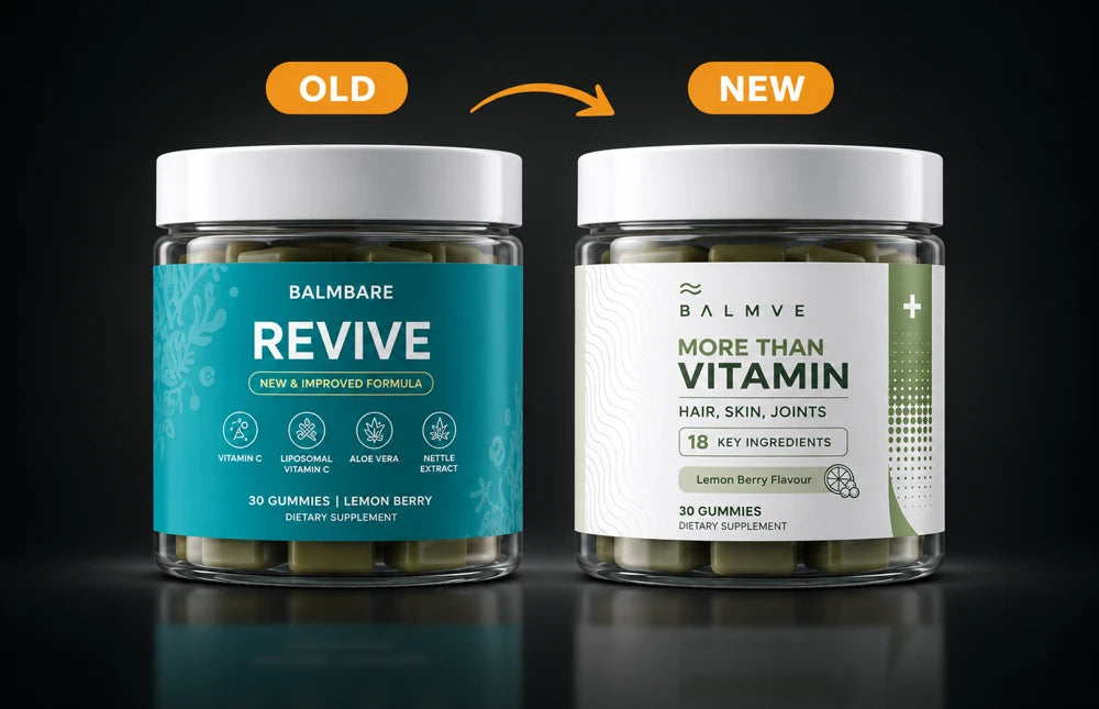 Revive Gummies: old packaging on the left, More Than Vitamin new packaging on the right